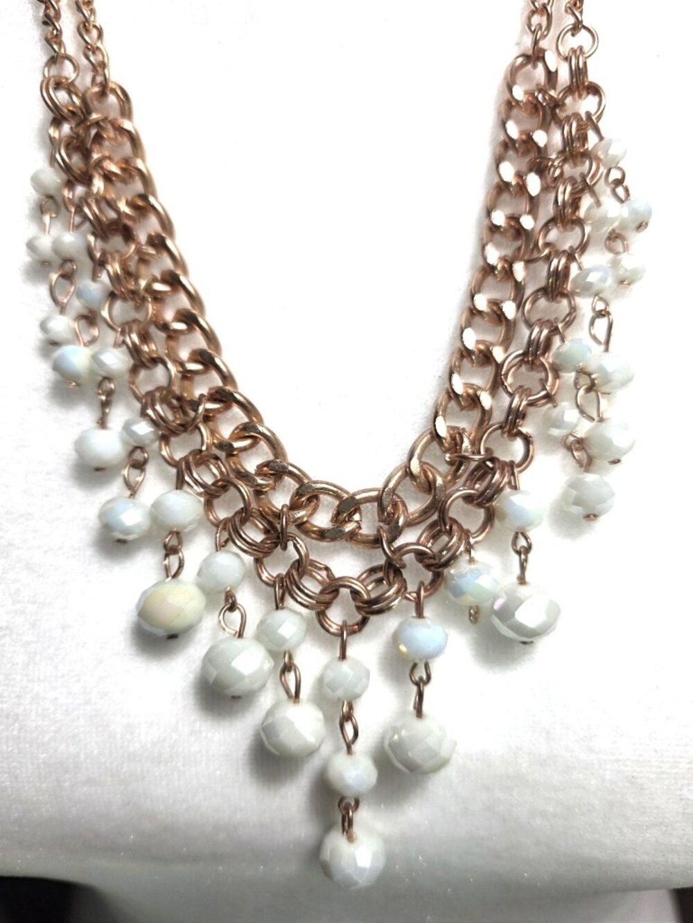 Rose Gold-Tone Layered Chain Necklace White Bead Accents neutral Womens Jewelry